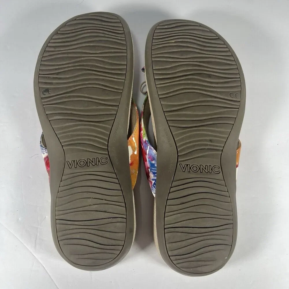 Vionic Women’s Floral Thong Sandals Multicolor/Beige Slip On US 7 EU 38